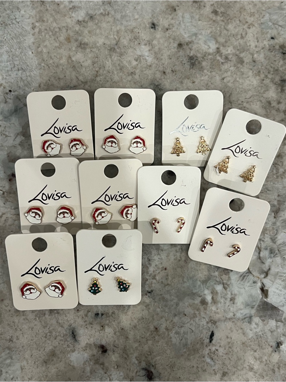 10 Holiday Stud Earring Set - Red, Gold, Green bundle Christmas